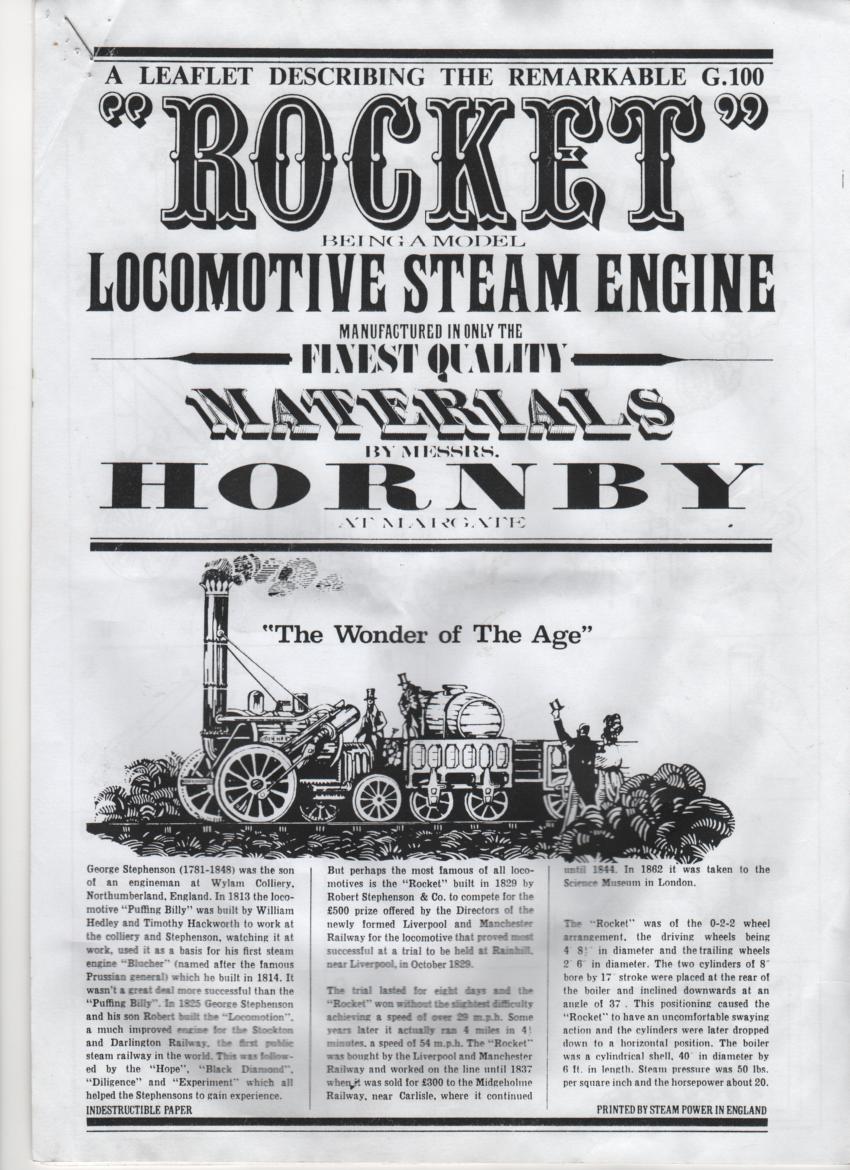 Copy of Operating instructions &parts identification for Hornby Rocket